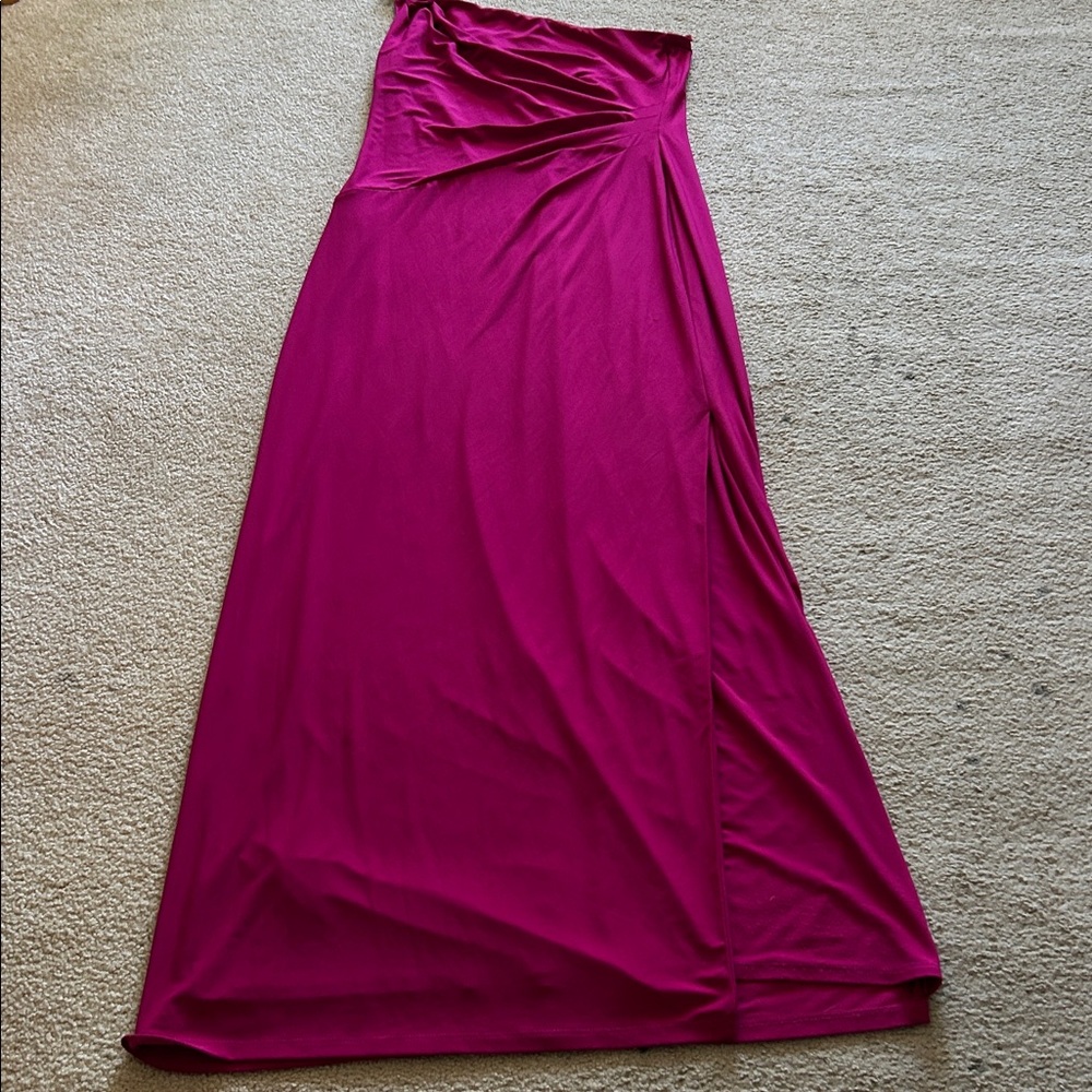 Ralph Lauren one shoulder  with thigh high slit Maxi Dress in Fuchsia